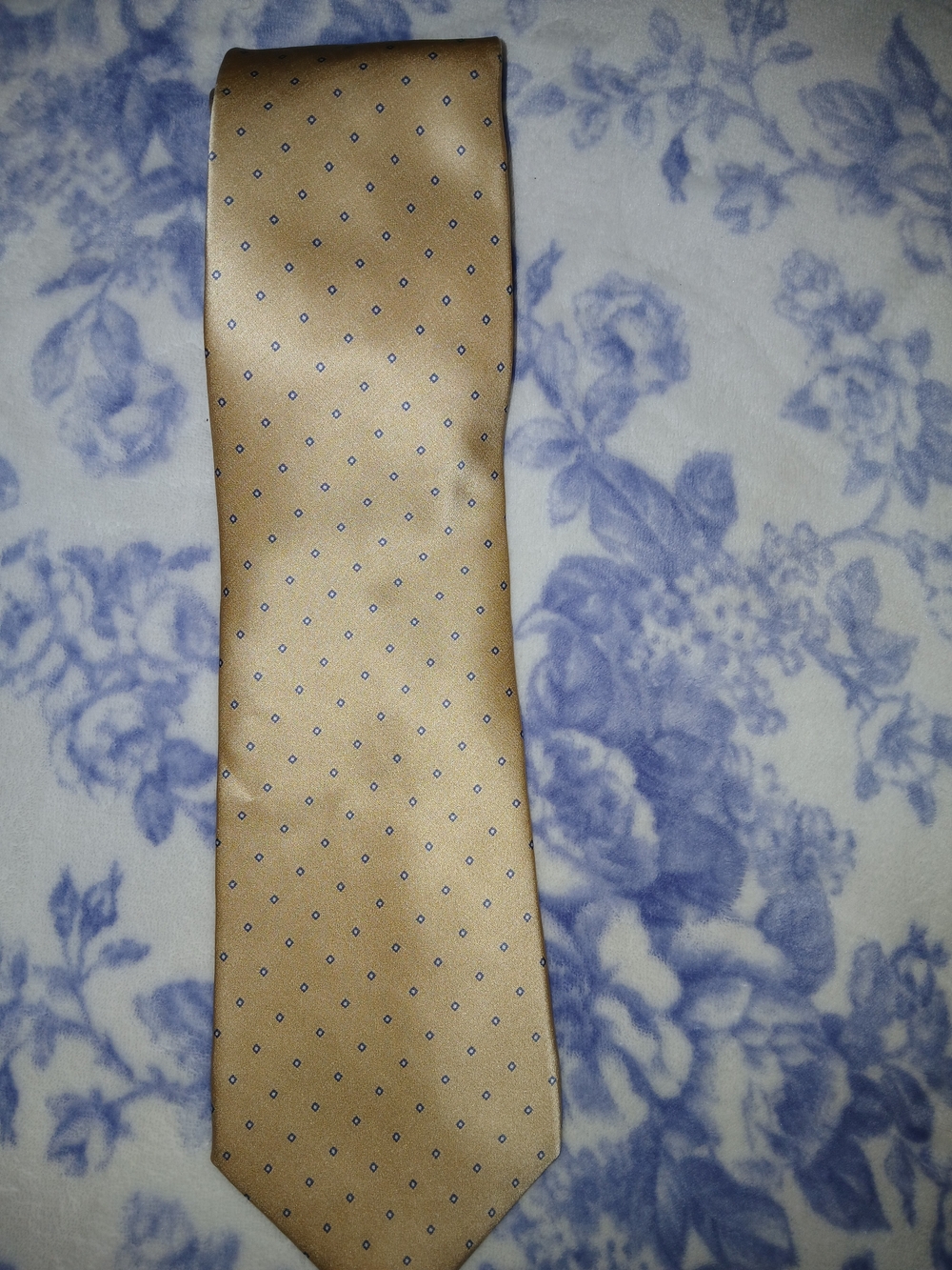 Perry Ellis Gold Tie with Micro Navy Dots